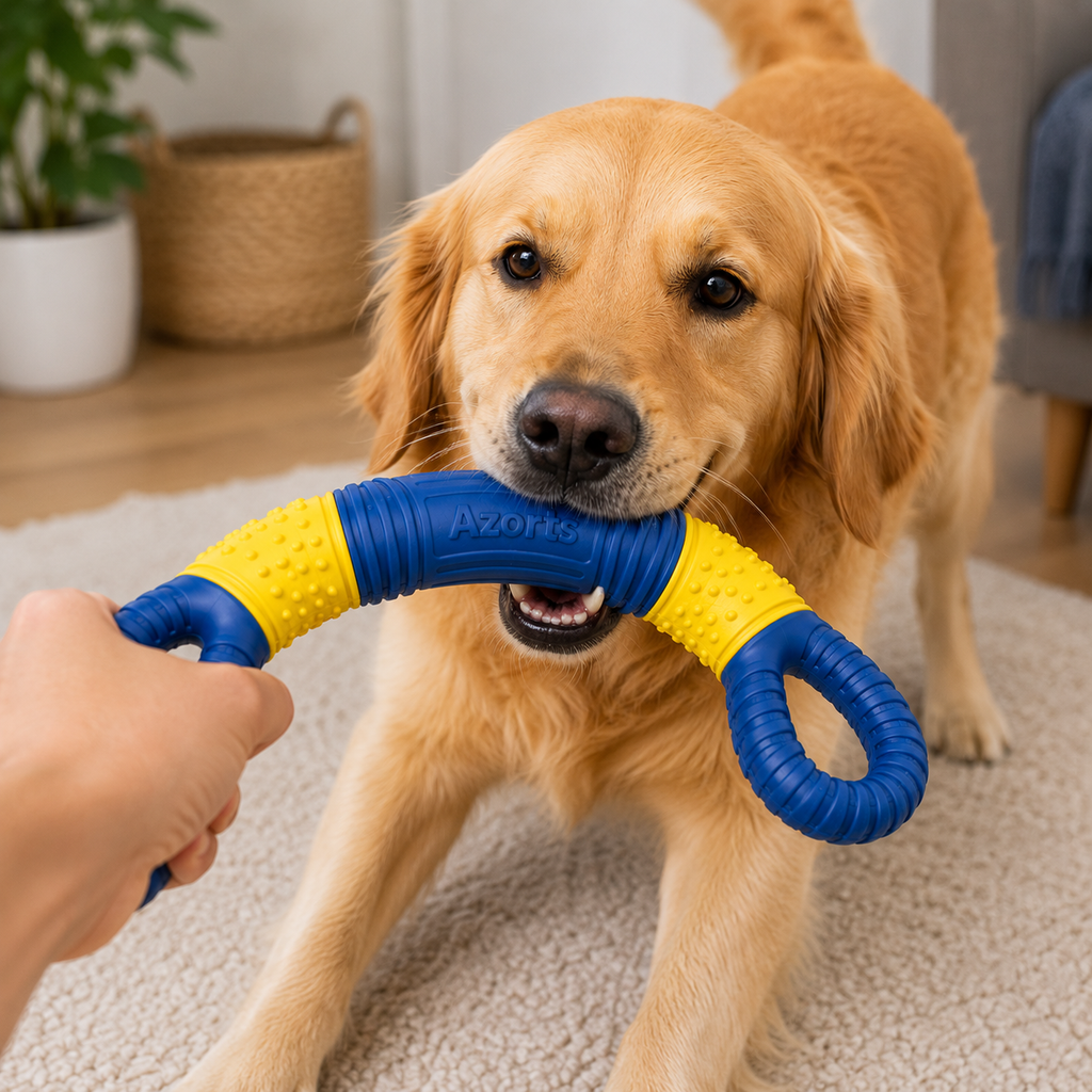 Azorts Interactive Tug Ring Dog Toy – Durable Rubber Pull & Chew Toy for Aggressive Chewers and Active Dogs