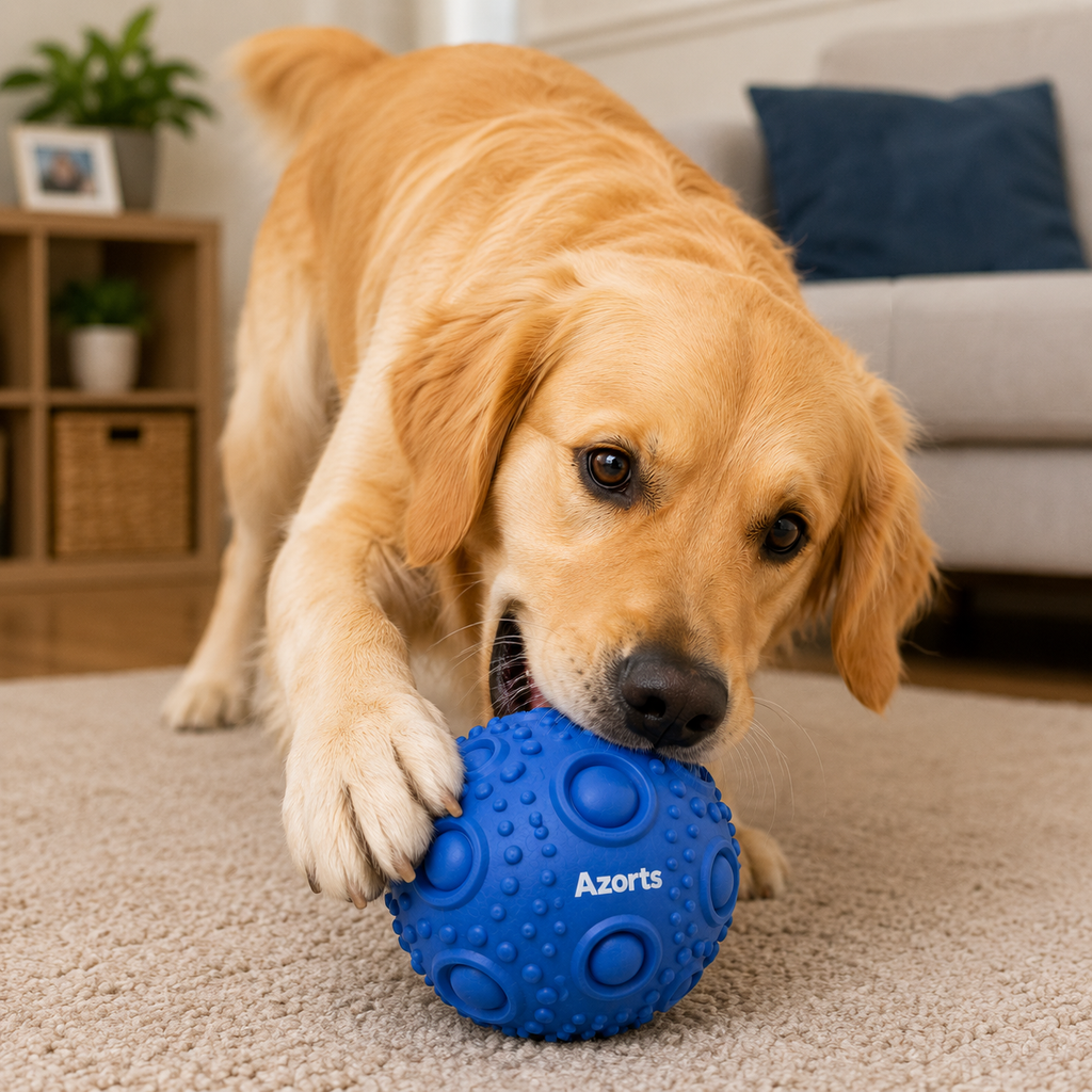 Azorts Textured Interactive Dog Ball – Durable Rubber Chew & Fetch Toy for Active Dogs