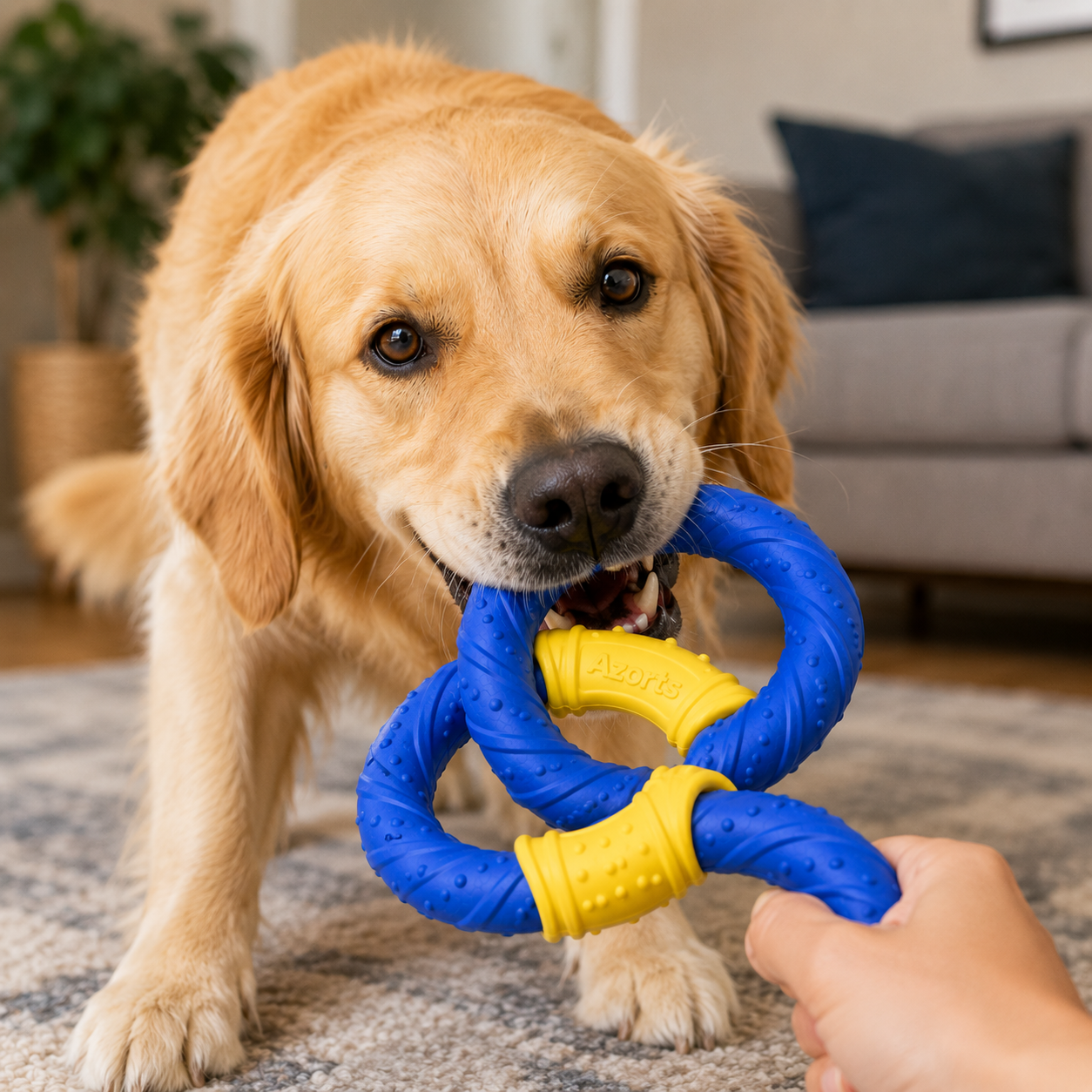 Azorts Interlocking Tug Ring Dog Toy – Durable Rubber Interactive Chew & Pull Toy for Medium and Large Dogs
