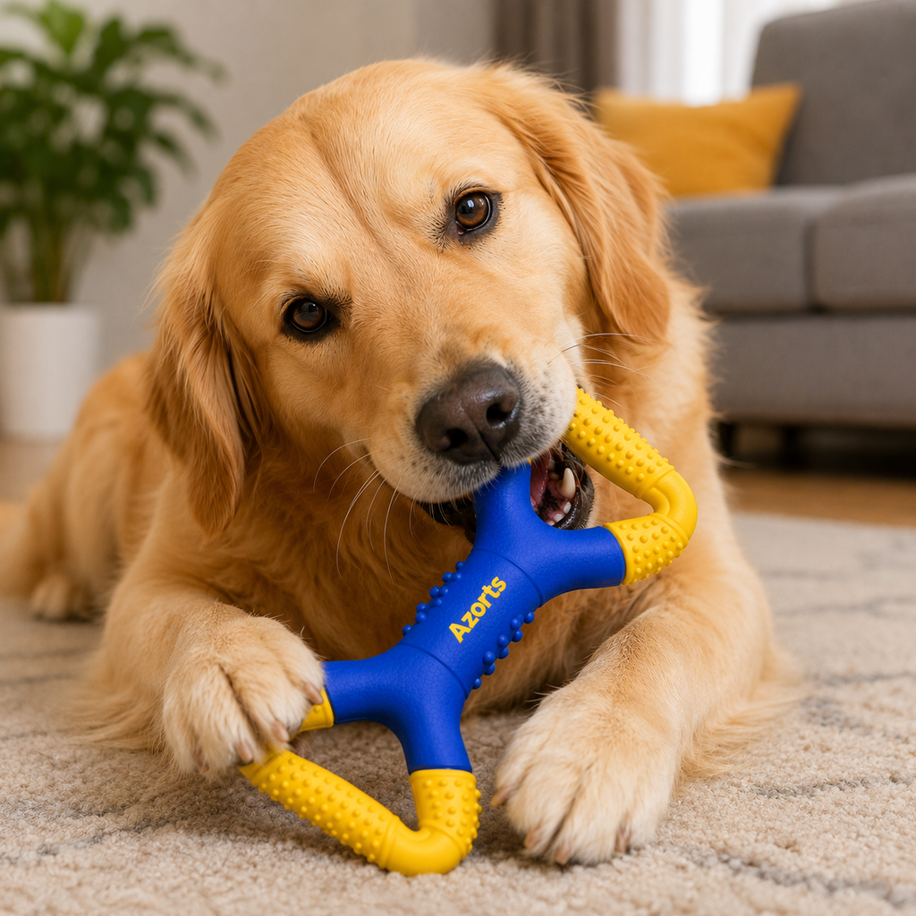 Azorts Interactive Dual-Grip Tug Dog Toy – Durable Rubber Pull & Chew Toy for Medium and Large Dogs